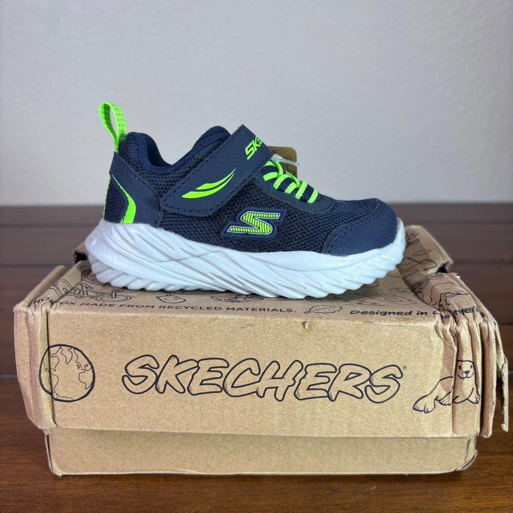 Skechers Nitro Sprint-Rowzer Toddlers 5 Navy Lime Athletic Sneakers NWT 407308N